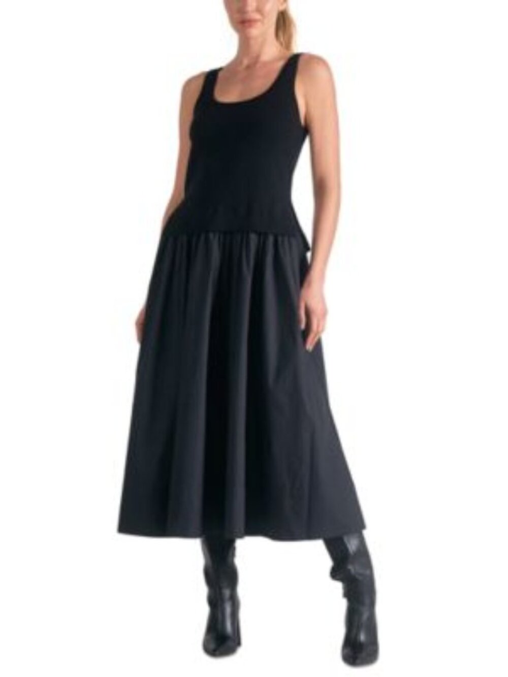 NWOT Elan Black Mixed-Media Scoop Neck Sweater Tank Dress